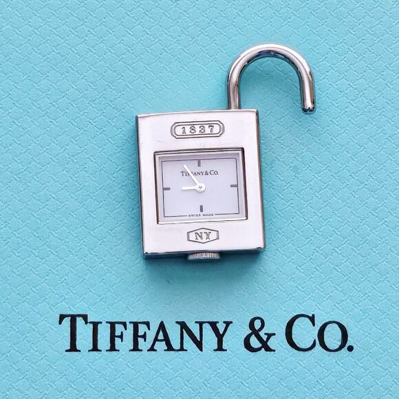 Tiffany & Co. 1837 White Dial Padlock Stainless Steel Charm Pendant Swiss Watch - Picture 3 of 6